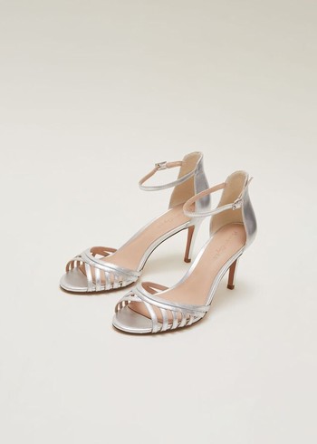 Phase Eight Silver Leather Open Toe Heels Silver Australia | KV2359640